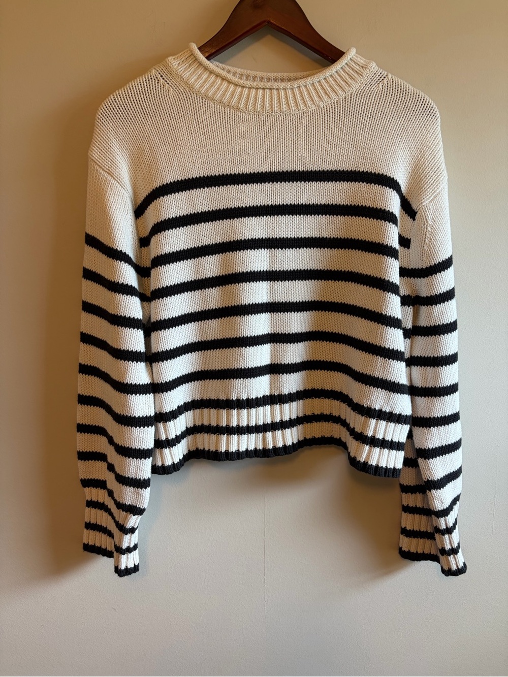 J. Crew Women's Black & White Striped Crewneck Sweater